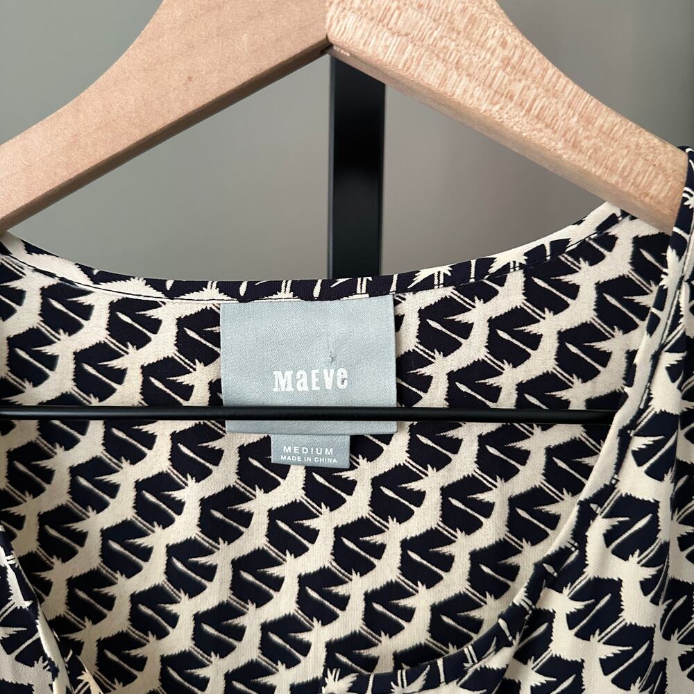 Anthropologie Maeve Selva Bird Print Pleated Tie Waist Tunic Medium - Picture 4 of 7